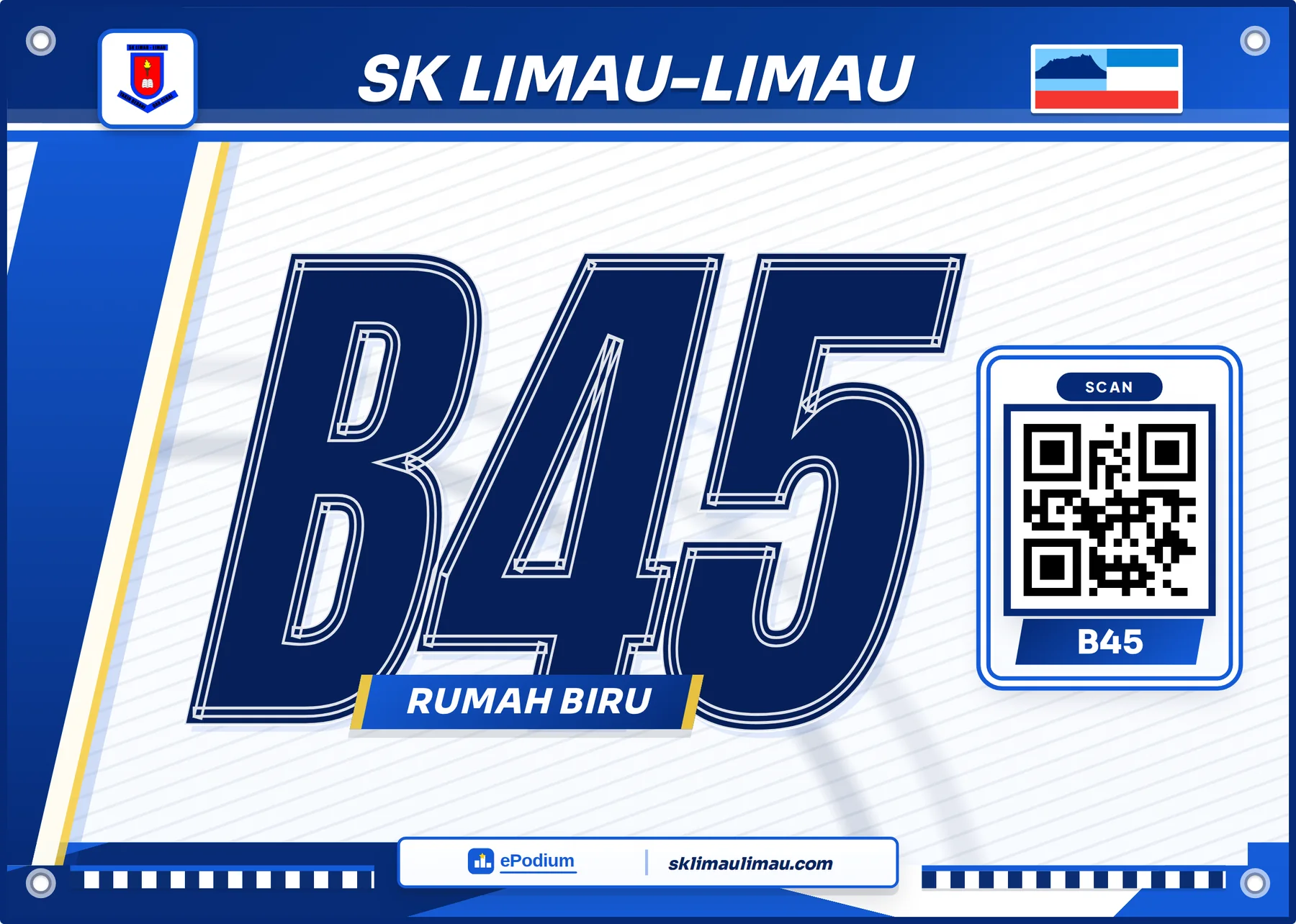 Bib QR Rumah Biru B45 yang disepadukan dengan ePodium